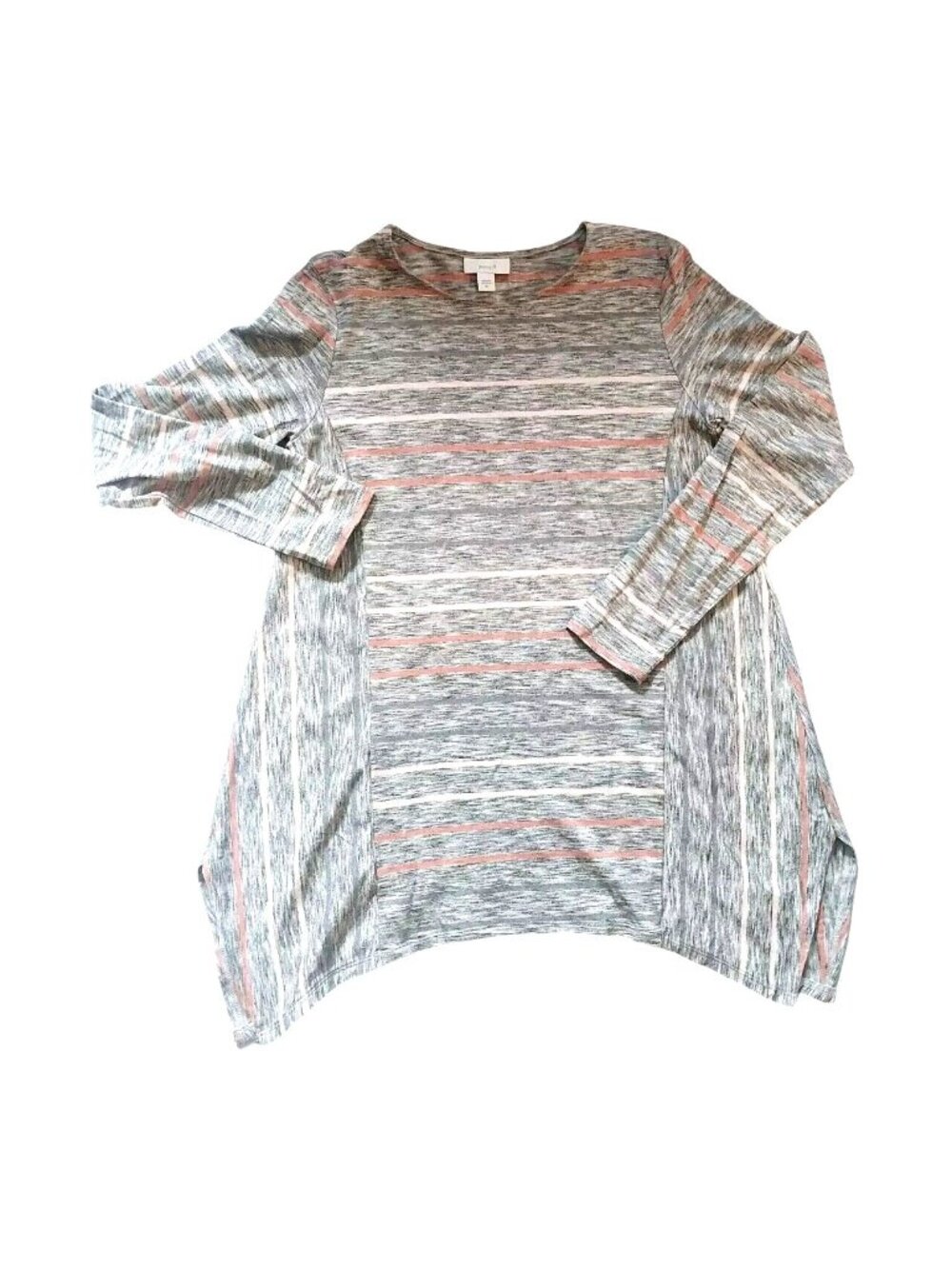 Pure Jill Womens XS Gray Striped Long-Sleeve Asymmetrical Tunic Top Cotton & Mod